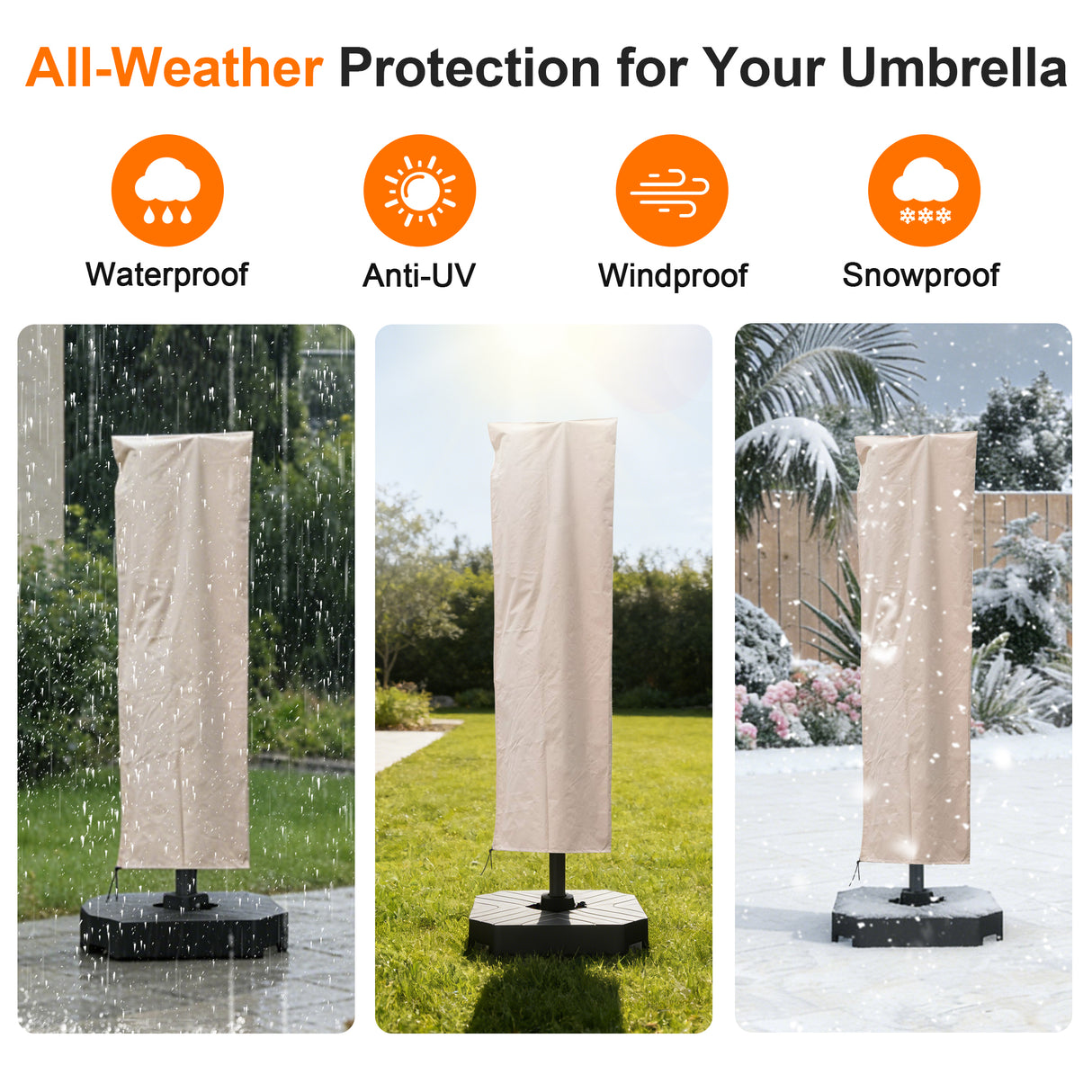 Patioslife™ | Waterproof Outdoor Umbrella Cover – Anti-UV, Easy to Store, Fits Curved Cantilever and Straight Pole Parasols