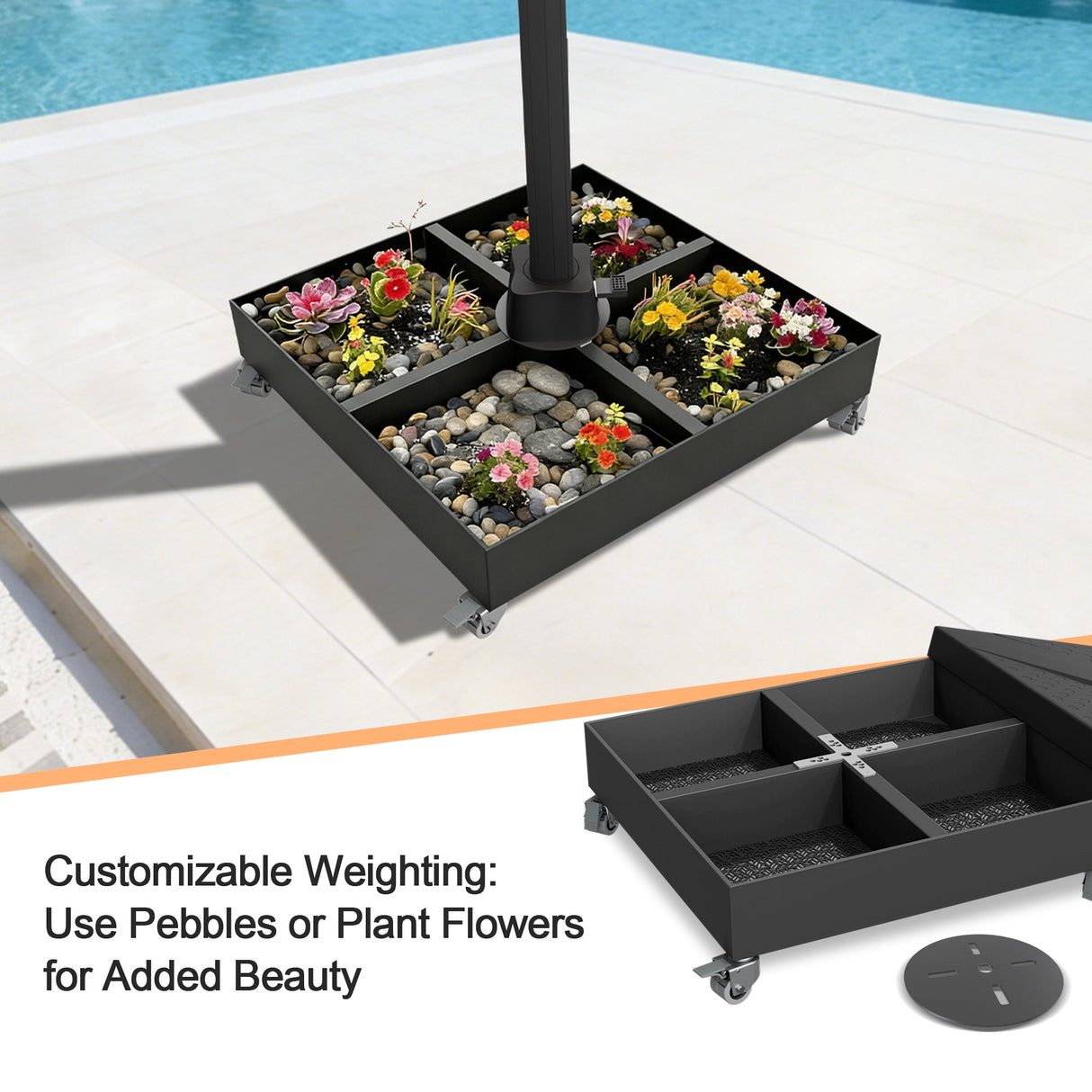 Patioslife Heavy-Duty Cantilever Umbrella Base with Wheels, Up to 400 kg Capacity, Decorative Modular Rolling Stand Compatible with Aegis Series and Most Offset Patio Umbrellas for Patio, Garden and Poolside