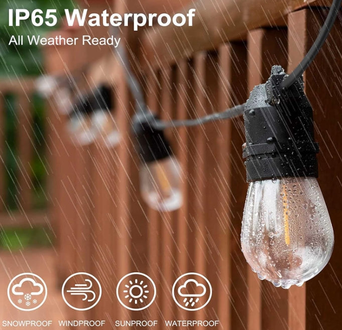 Patioslife™| 16M Waterproof Outdoor String Lights – 53FT LED Patio Lights with Shatterproof S14 Bulbs