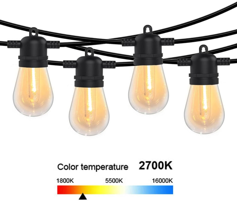 Patioslife™| 16M Waterproof Outdoor String Lights – 53FT LED Patio Lights with Shatterproof S14 Bulbs