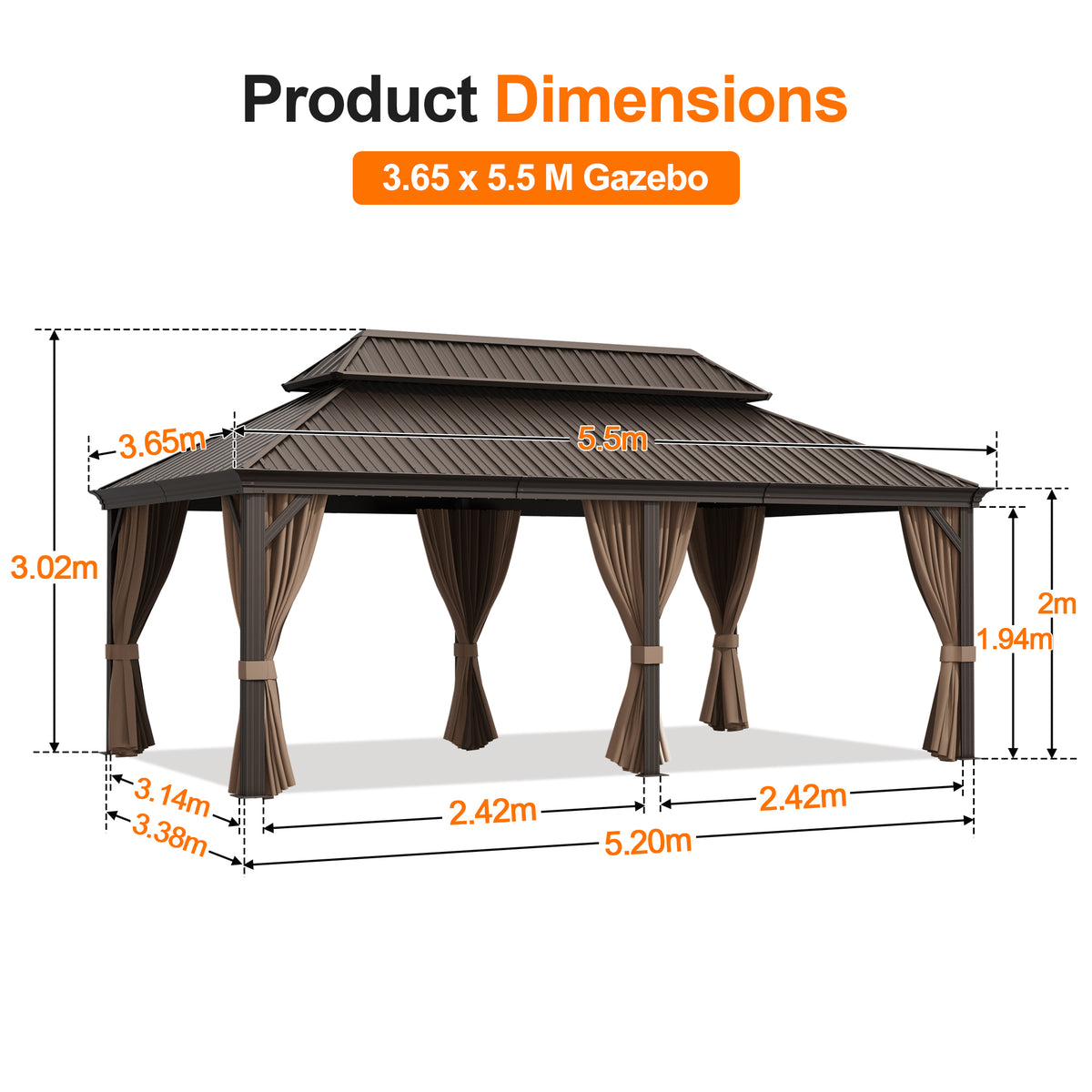 Patioslife Luxury Haven Coastal Hardtop Gazebo | Designed for Australian Outdoor Conditions with 120×120mm Aluminium Posts, Drainage Gutters, Double Vented Roof & Curtains