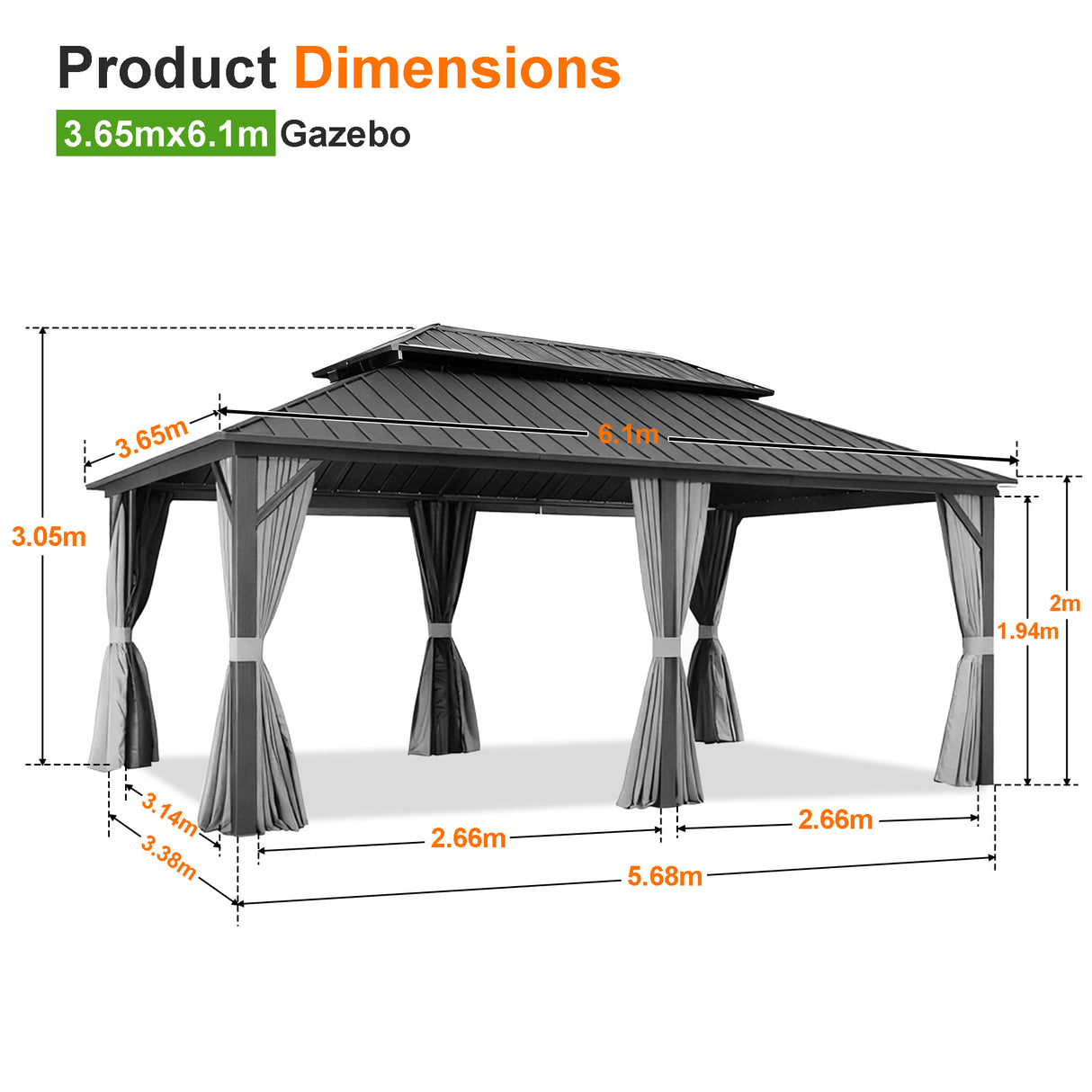 Patioslife Luxury Haven Hardtop Gazebo with Drainage Gutters | Heavy Duty Aluminum Frame, Double Vented Roof & Curtains, Patio Pergola for Garden or Backyard