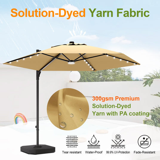Cantilever umbrella,patioslife,Poolside,Outdoor Leisure Area,Outdoor Kitchen or Dining Area,Garden Pathway,Rooftop Terrace,Sun Shading & Light Contro,Space Definition,LED,lights,solution-dyed yarn fabric
