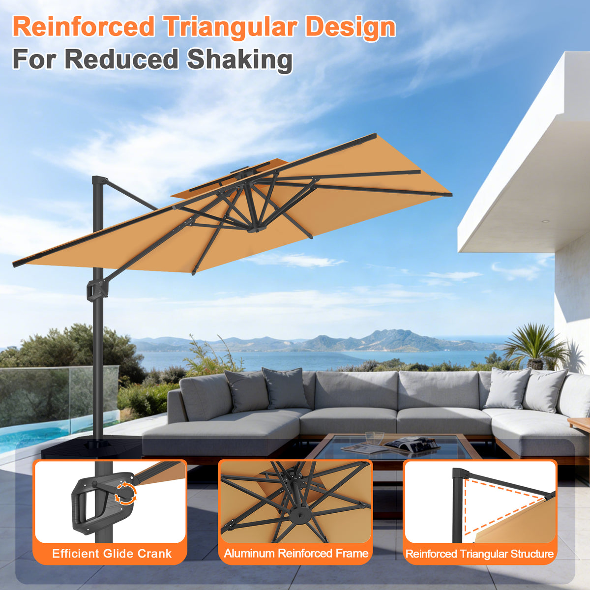 Patioslife Aegis Pro Cantilever Umbrella with Cross Base — Heavy-Duty Frame & Powder-Coated Aluminium Pole for Garden & Patio