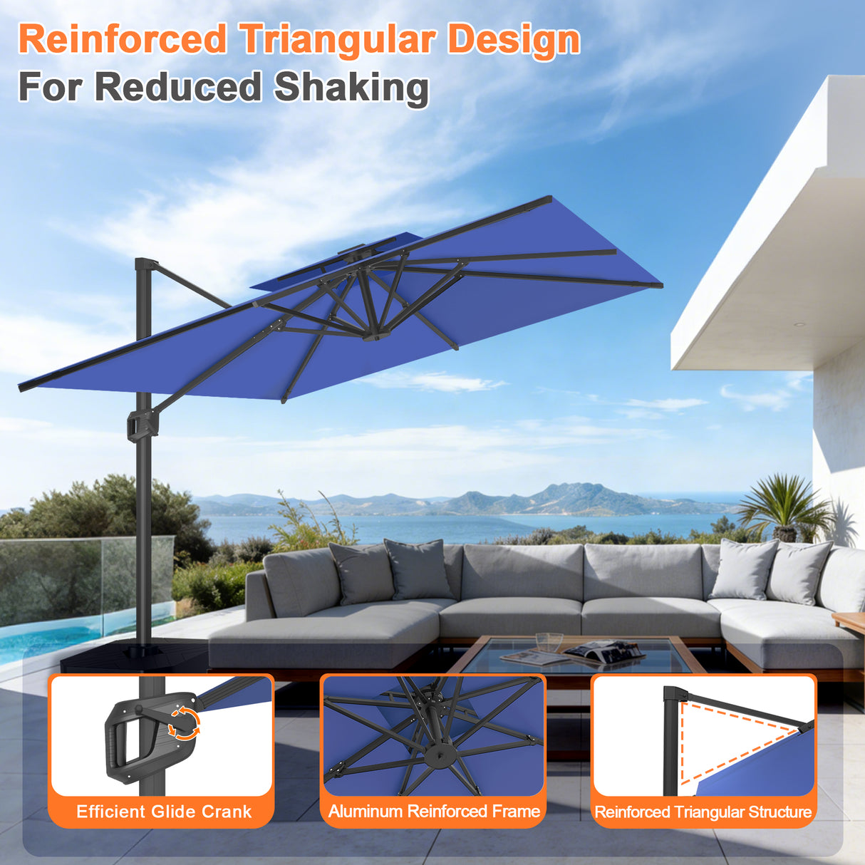 Patioslife Aegis Pro Cantilever Umbrella with Cross Base — Heavy-Duty Frame & Powder-Coated Aluminium Pole for Garden & Patio