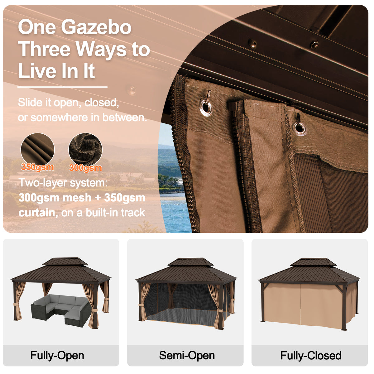 Patioslife 3.65 x 4.8m Luxury Haven Coastal Hardtop Gazebo | Designed for Australian Outdoor Conditions with 120×120mm Aluminium Posts, Drainage Gutters, Double Vented Roof & Curtains