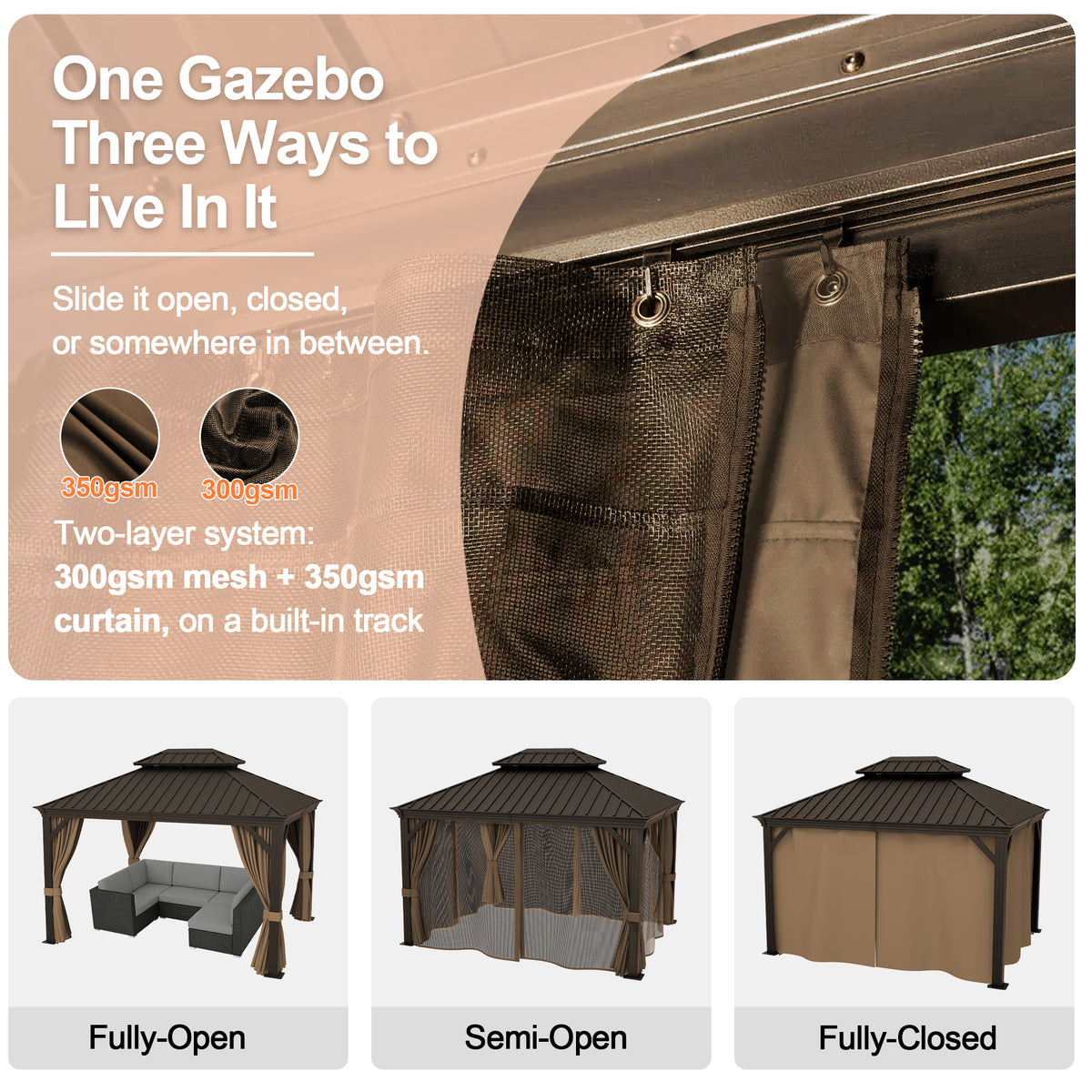 Patioslife 3.0 x 3.65m Luxury Haven Coastal Hardtop Gazebo | Designed for Australian Outdoor Conditions with 120×120mm Aluminium Posts, Drainage Gutters, Double Vented Roof & Curtains