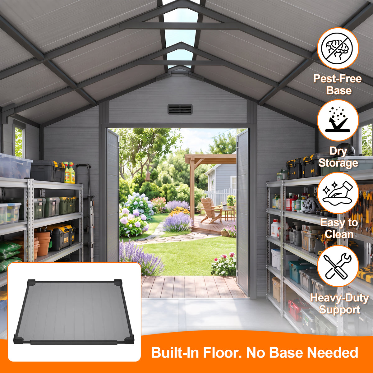 Patioslife YardVault Resin Garden Storage Shed with Bulid-in Floor, Lock & Window