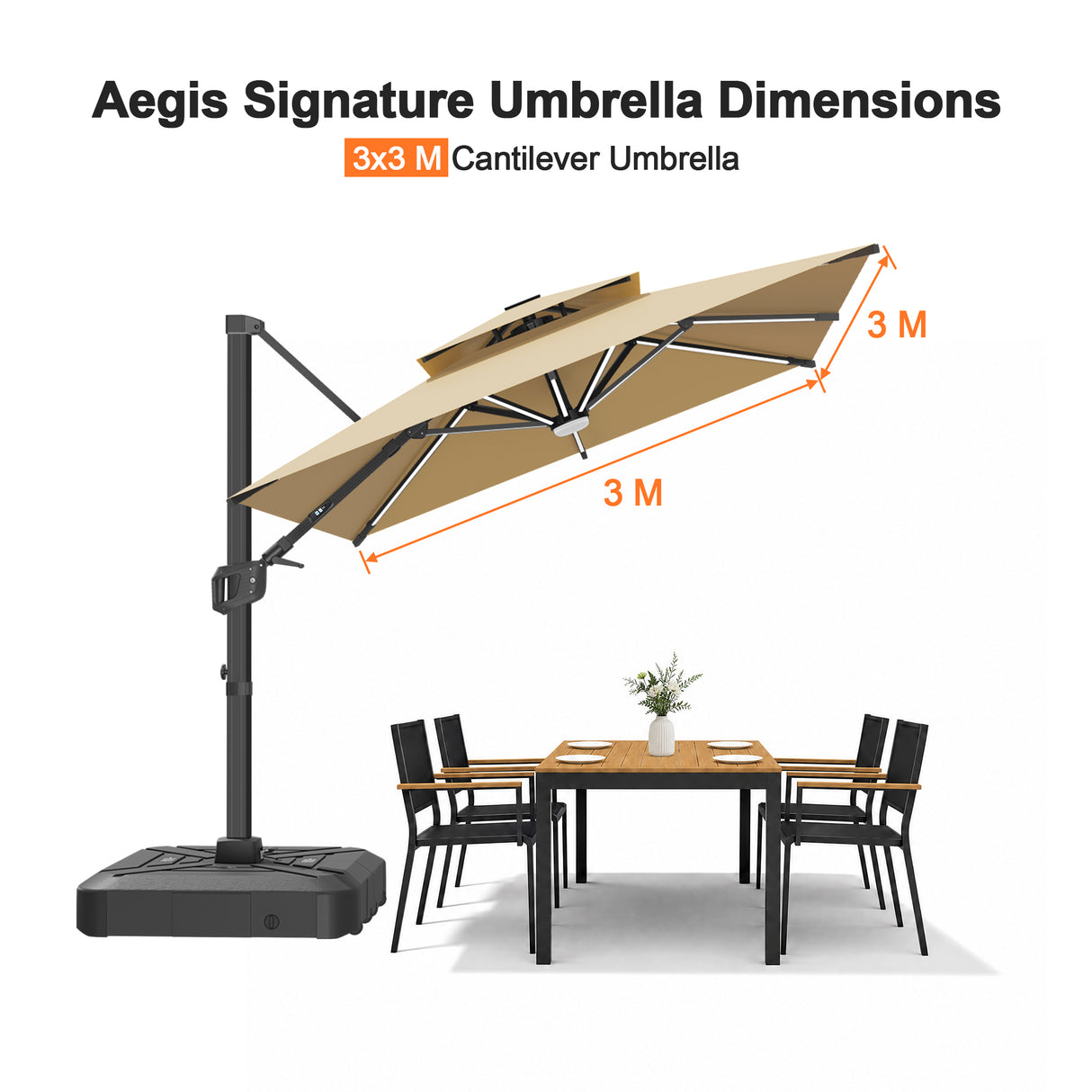 Patioslife Aegis Signature Rotating Cantilever Patio Umbrella with Adjustable Tilt | Large Outdoor Shade Umbrella for Garden, Deck & Poolside, Includes Free Premium Cover