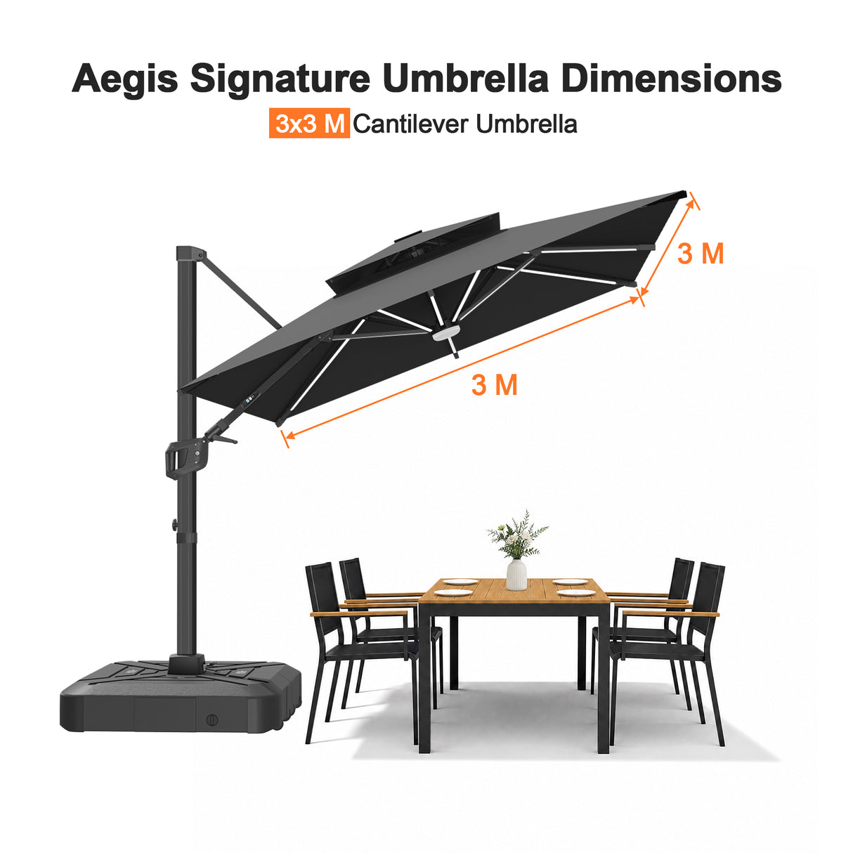 Patioslife Aegis Signature Rotating Cantilever Patio Umbrella with Adjustable Tilt | Large Outdoor Shade Umbrella for Garden, Deck & Poolside, Includes Free Premium Cover