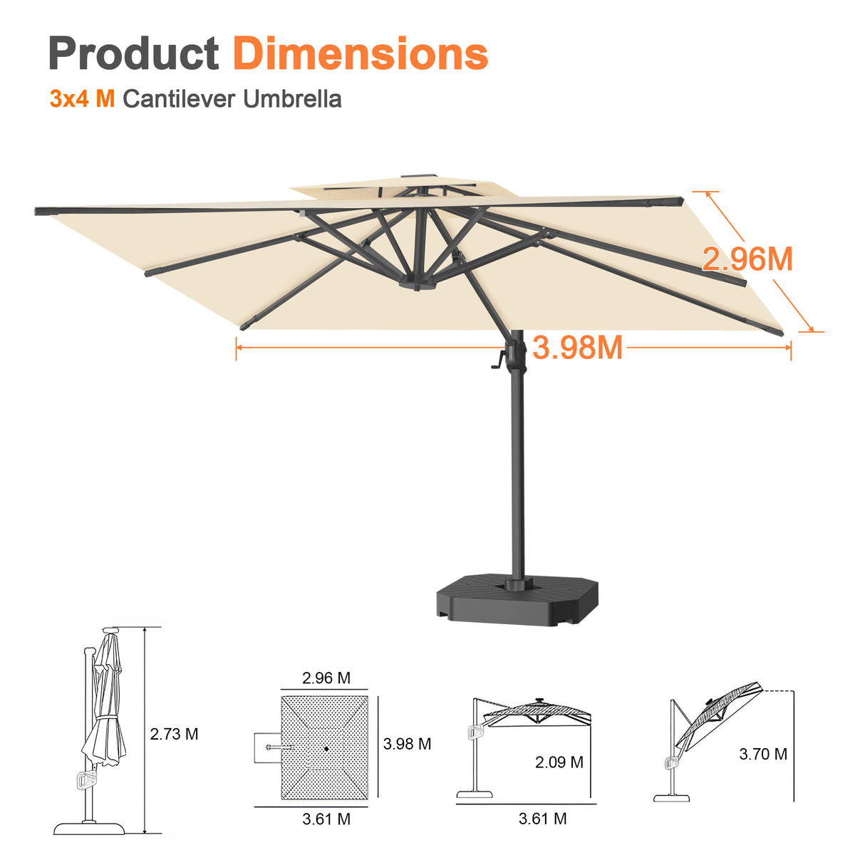 Patioslife Aegis Pro Cantilever Umbrella with Cross Base — Heavy-Duty Frame & Powder-Coated Aluminium Pole for Garden & Patio