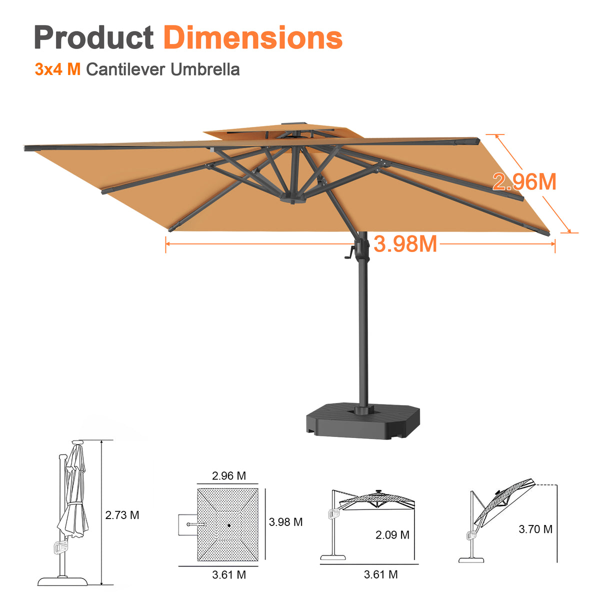 Patioslife Aegis Pro Cantilever Umbrella with Cross Base — Heavy-Duty Frame & Powder-Coated Aluminium Pole for Garden & Patio