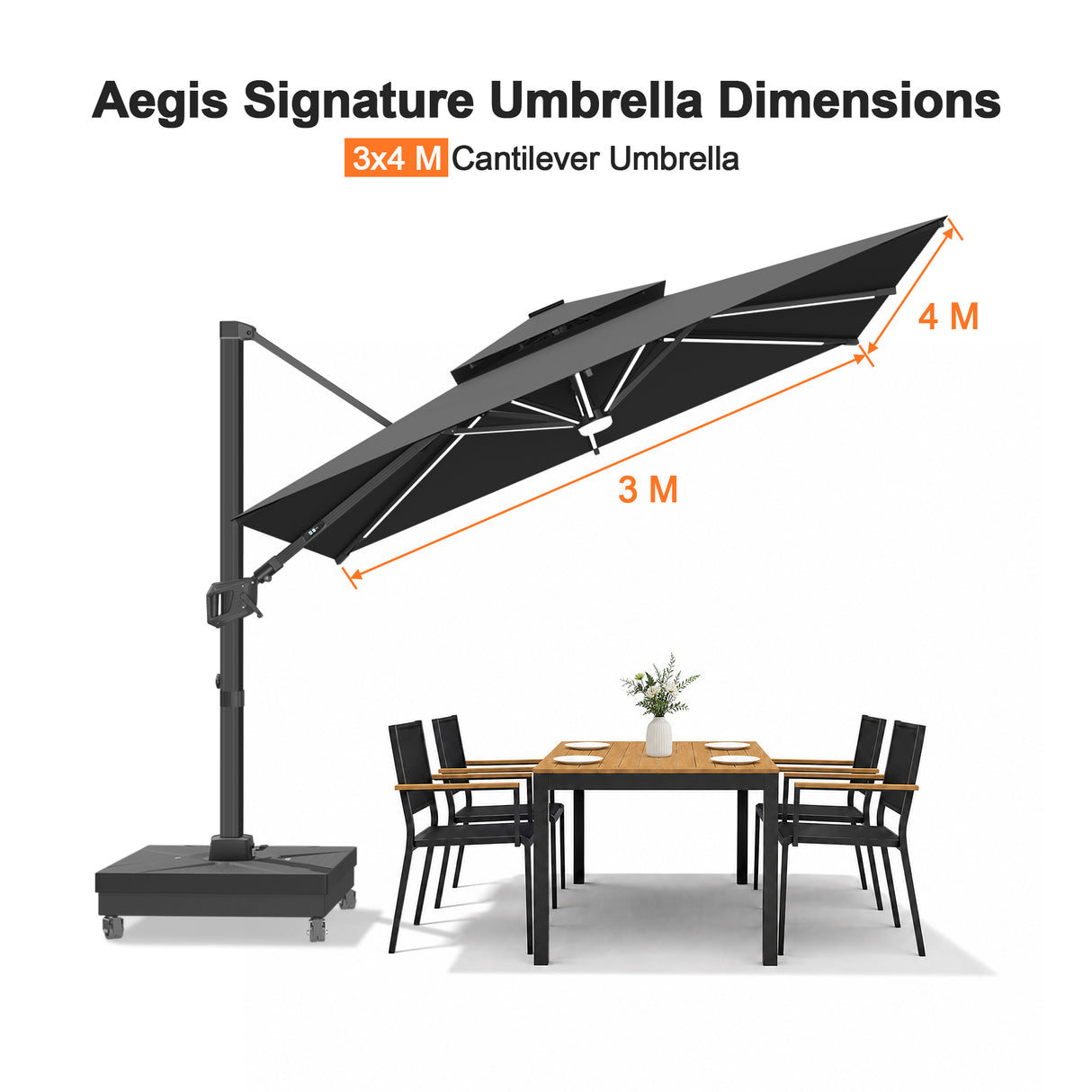 Patioslife Aegis Signature Rotating Cantilever Patio Umbrella with Adjustable Tilt | Large Outdoor Shade Umbrella for Garden, Deck & Poolside, Includes Free Premium Cover