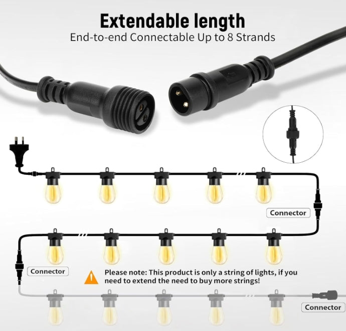 Patioslife™| 30M Outdoor Festoon Lights – 1 Pack String Lights with 30+2 S14 LED Bulbs, Waterproof & Shatterproof, 2700K Warm White Light for Party, Garden, Yard