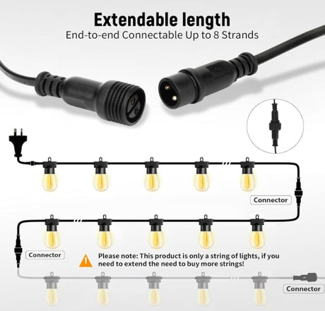 Patioslife™| 30M Outdoor Festoon Lights – 1 Pack String Lights with 30+2 S14 LED Bulbs, Waterproof & Shatterproof, 2700K Warm White Light for Party, Garden, Yard