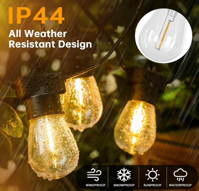 Patioslife™| 30M Outdoor Festoon Lights – 1 Pack String Lights with 30+2 S14 LED Bulbs, Waterproof & Shatterproof, 2700K Warm White Light for Party, Garden, Yard