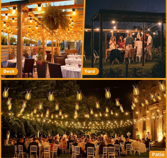 Patioslife™| 30M Outdoor Festoon Lights – 1 Pack String Lights with 30+2 S14 LED Bulbs, Waterproof & Shatterproof, 2700K Warm White Light for Party, Garden, Yard