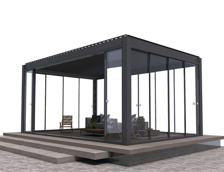Patioslife Atlantic⢠| Freestanding Pergola with Glass Sliding Door ā Aluminium Outdoor Room for Patios, Gardens & Entertaining Spaces