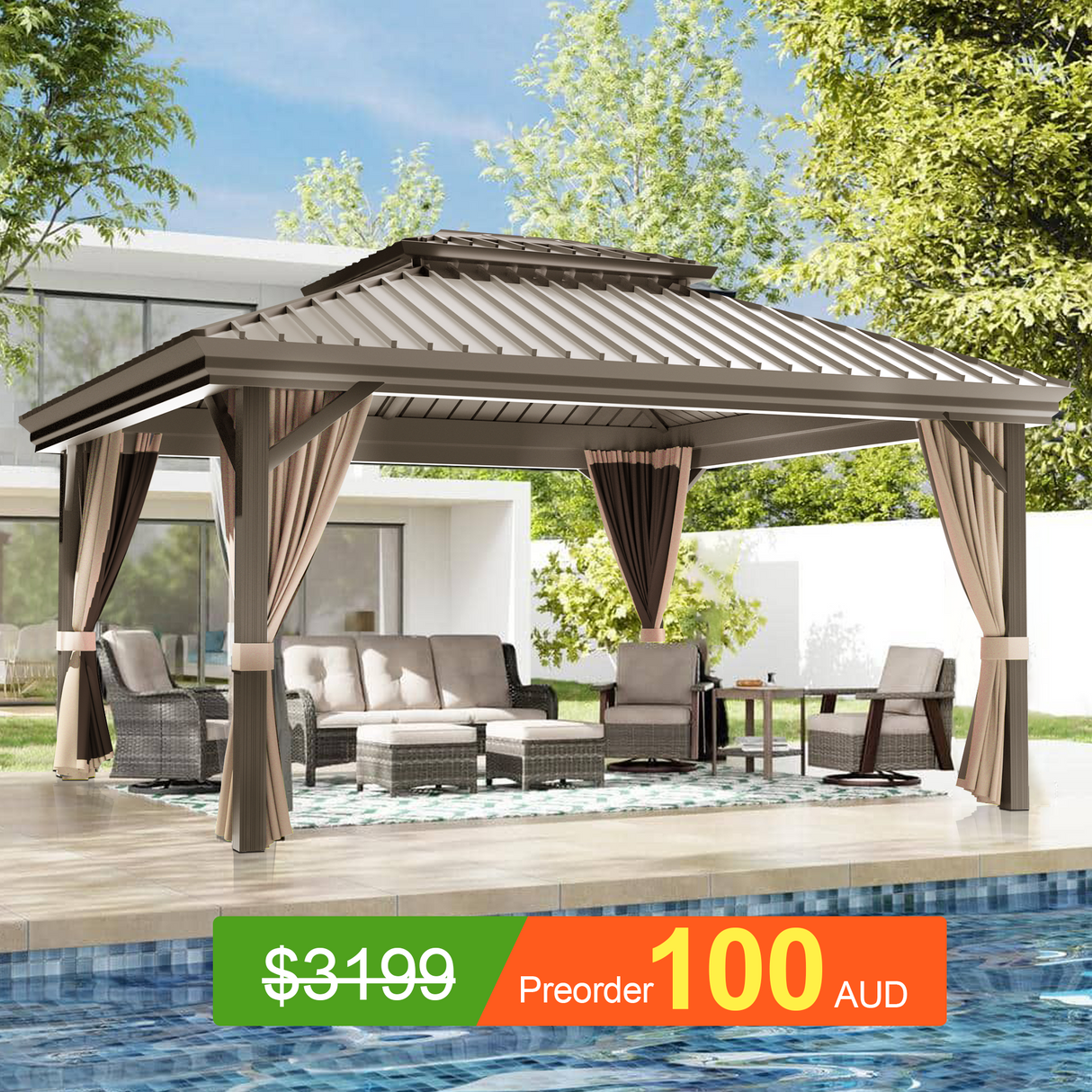 Pre-Order Patioslife Haven | Hardtop Gazebo with Heavy Duty Aluminum Frame, Double Vented Roof & Curtains, Patio Pergola for Garden or Backyard