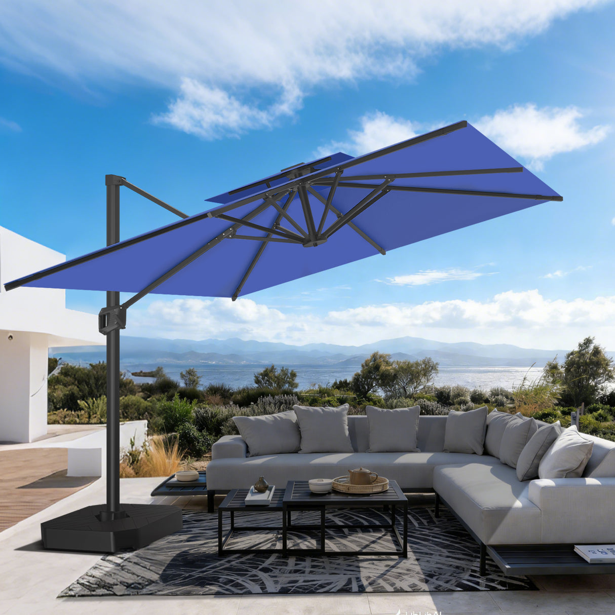 Patioslife Aegis Pro Cantilever Umbrella with Cross Base — Heavy-Duty Frame & Powder-Coated Aluminium Pole for Garden & Patio