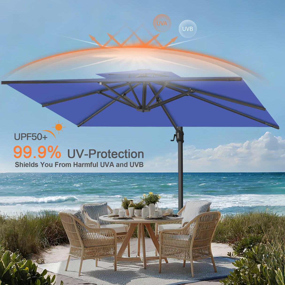 Patioslife Aegis Pro Cantilever Umbrella with Cross Base — Heavy-Duty Frame & Powder-Coated Aluminium Pole for Garden & Patio