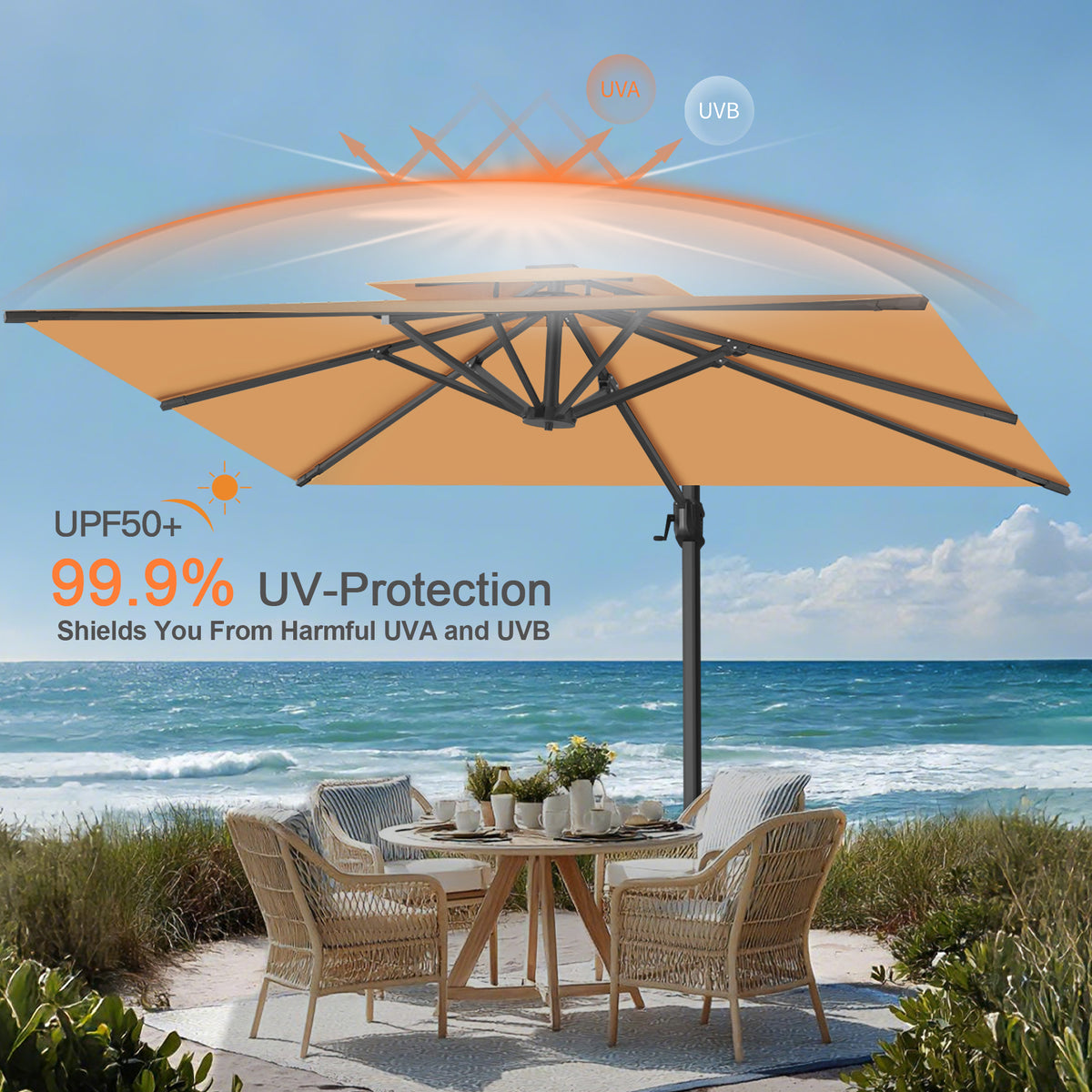 Patioslife Aegis Pro Cantilever Umbrella with Cross Base — Heavy-Duty Frame & Powder-Coated Aluminium Pole for Garden & Patio