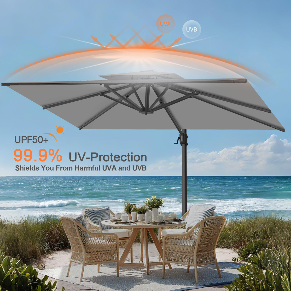 Patioslife Aegis Pro Cantilever Umbrella with Cross Base — Heavy-Duty Frame & Powder-Coated Aluminium Pole for Garden & Patio