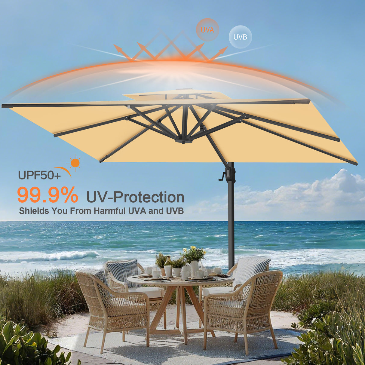 Patioslife Aegis Pro Cantilever Umbrella with Cross Base — Heavy-Duty Frame & Powder-Coated Aluminium Pole for Garden & Patio