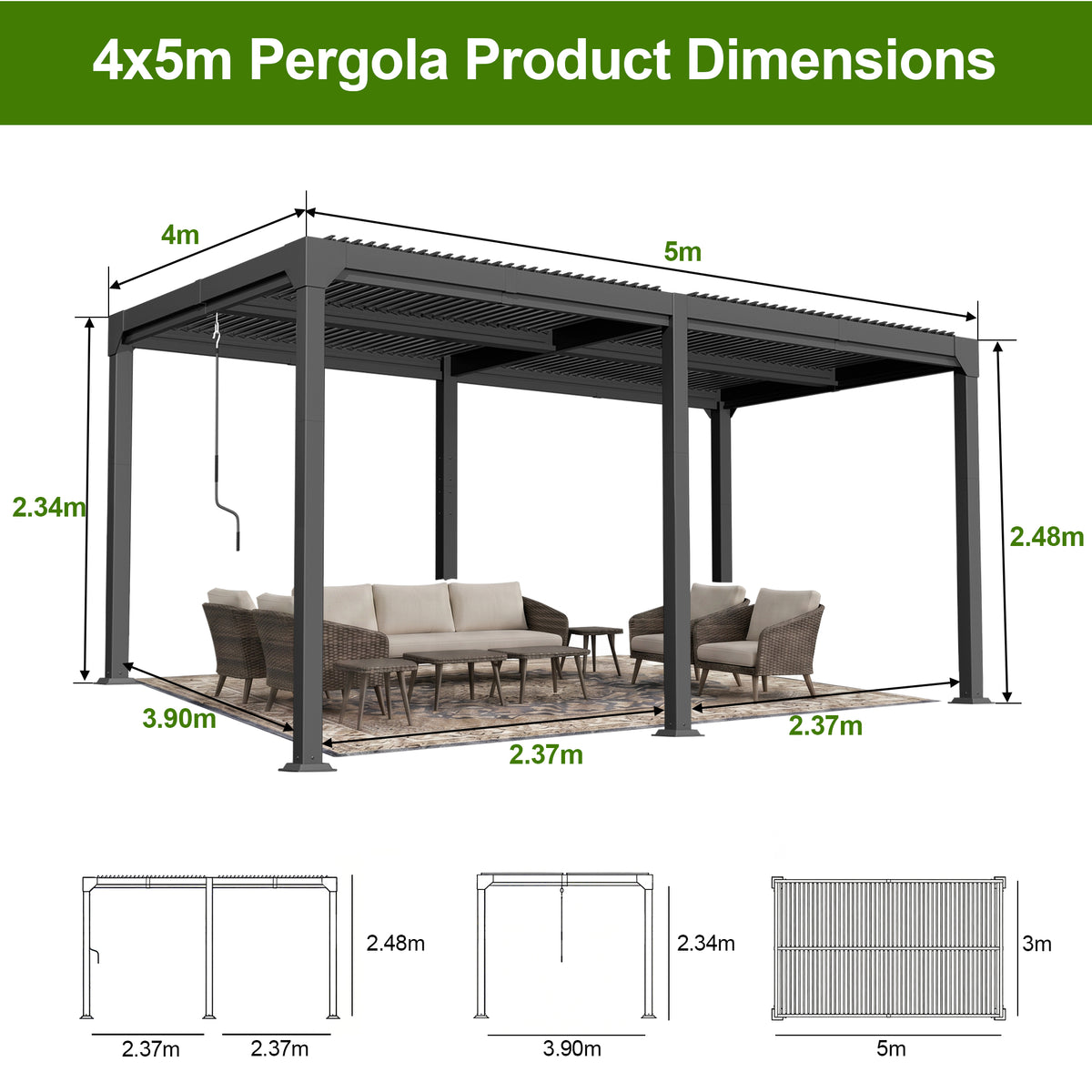 Patioslife Atlantic | Aluminium & Steel Louvred Pergola with Adjustable Roof, Freestanding Alfresco Shelter for Patio, Deck & Poolside