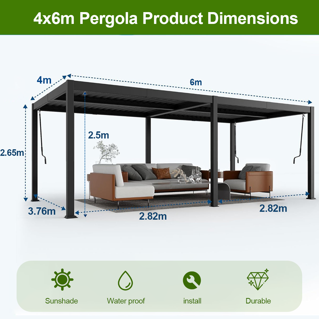 Patioslife Atlantic™ | Aluminium Louvered Pergola with Adjustable Roof & Ambient LED Lights, Freestanding Outdoor Shelter for Patio, Deck & Poolside