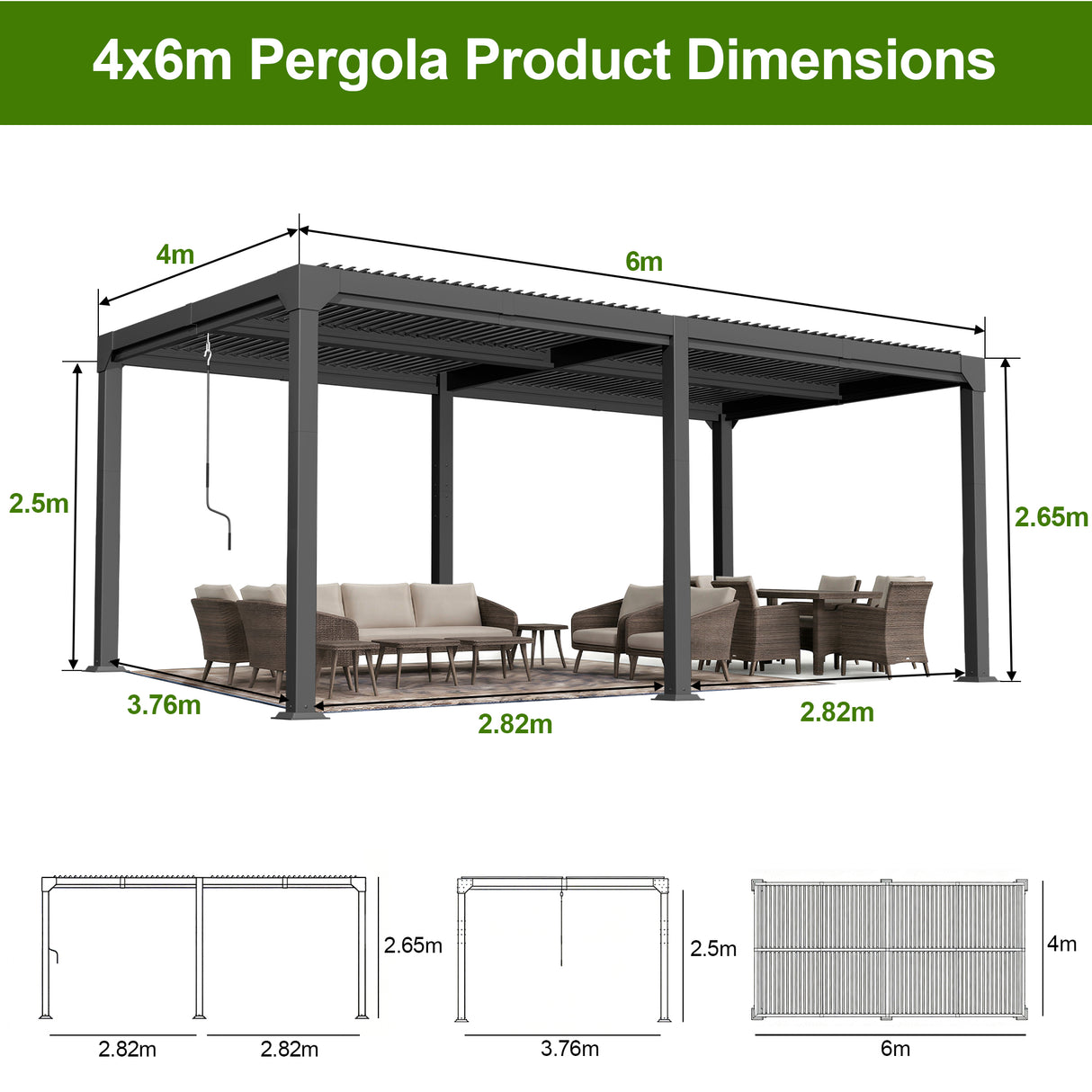 Patioslife Atlantic | Metal Louvred Pergola with Adjustable Roof & Ambient LED Lighting, Freestanding Alfresco Shelter for Patio, Deck & Poolside