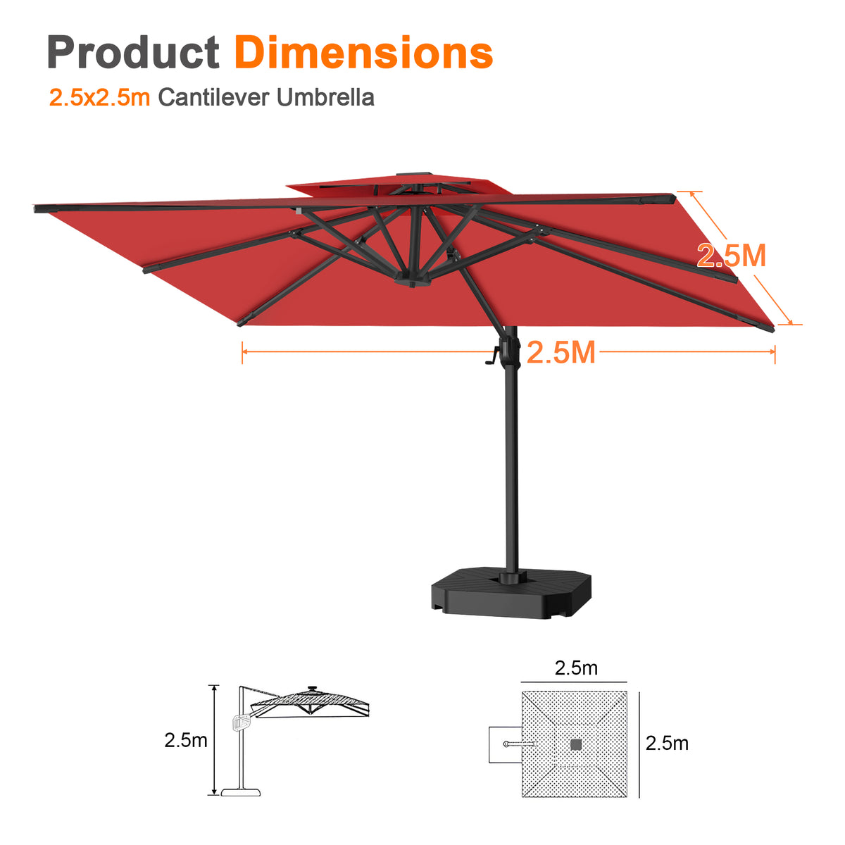 Patioslife Aegis Pro Cantilever Umbrella with Cross Base — Heavy-Duty Frame & Powder-Coated Aluminium Pole for Garden & Patio