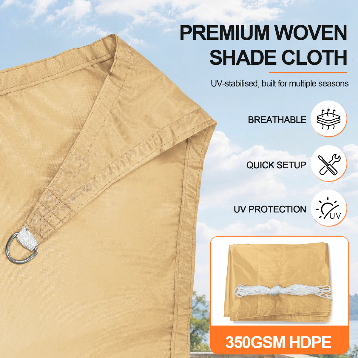 Patioslife Shade Sail – UV Protection, Reinforced Edges & Durable D-Rings for Patio, Garden, Deck & Pool