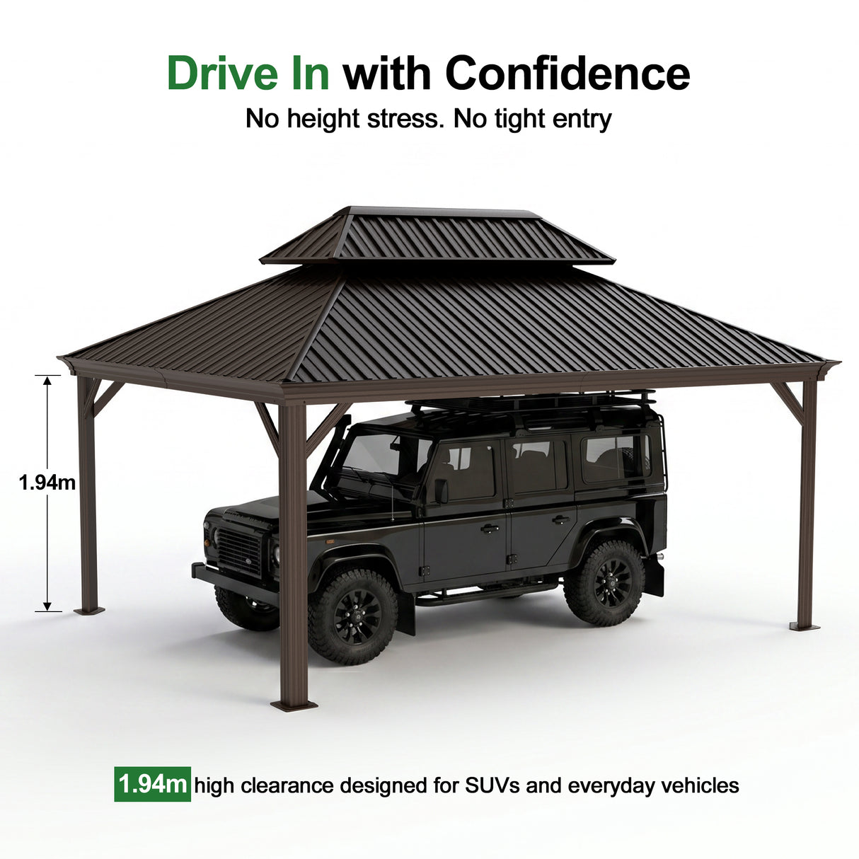 Patioslife Aluminium Carport with Steel Roof – Weatherproof Canopy for Cars, Motorbikes & Campervans