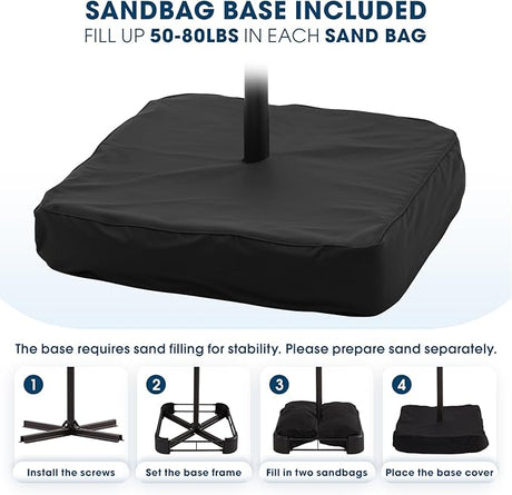 Patioslife 3m Diameter Solar LED Offset Hanging Market Cantilever Patio Umbrella, 2-Tier Canopy, for Backyard, Poolside, Lawn and Garden, UPF50+ UV Protection, Easy Tilt Crank, with Umbrella Cover and Base