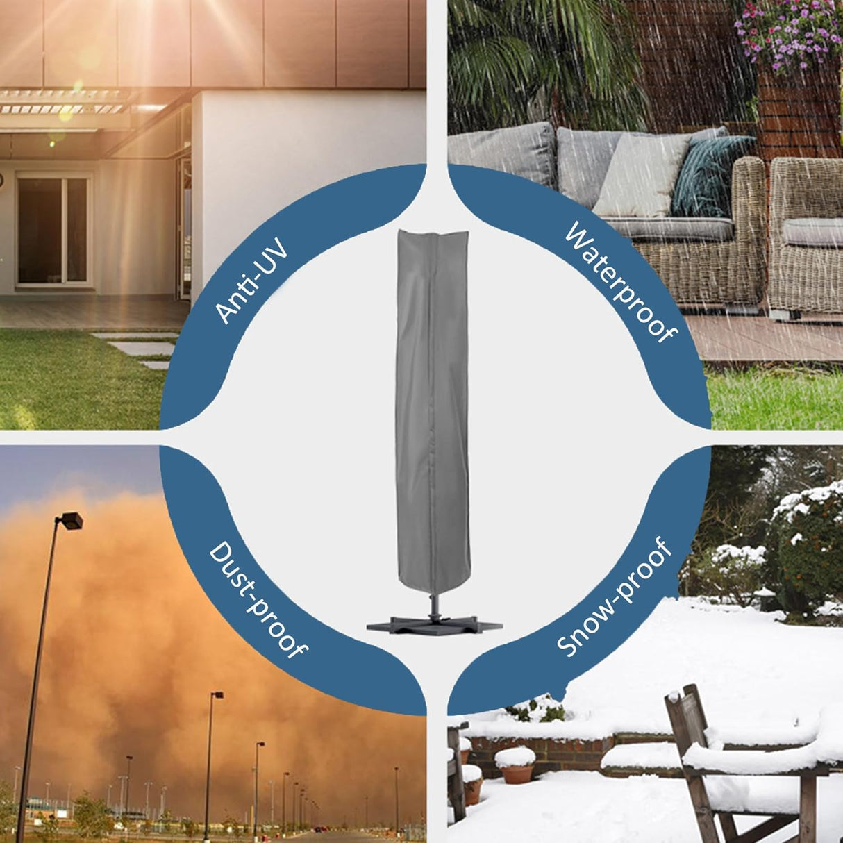 Patioslife All-Weather Patio Umbrella Cover – Waterproof, Dustproof, UV & Wind Resistant, Durable 600D Oxford Cloth, Fits Most Garden Umbrellas, All-Season Protection