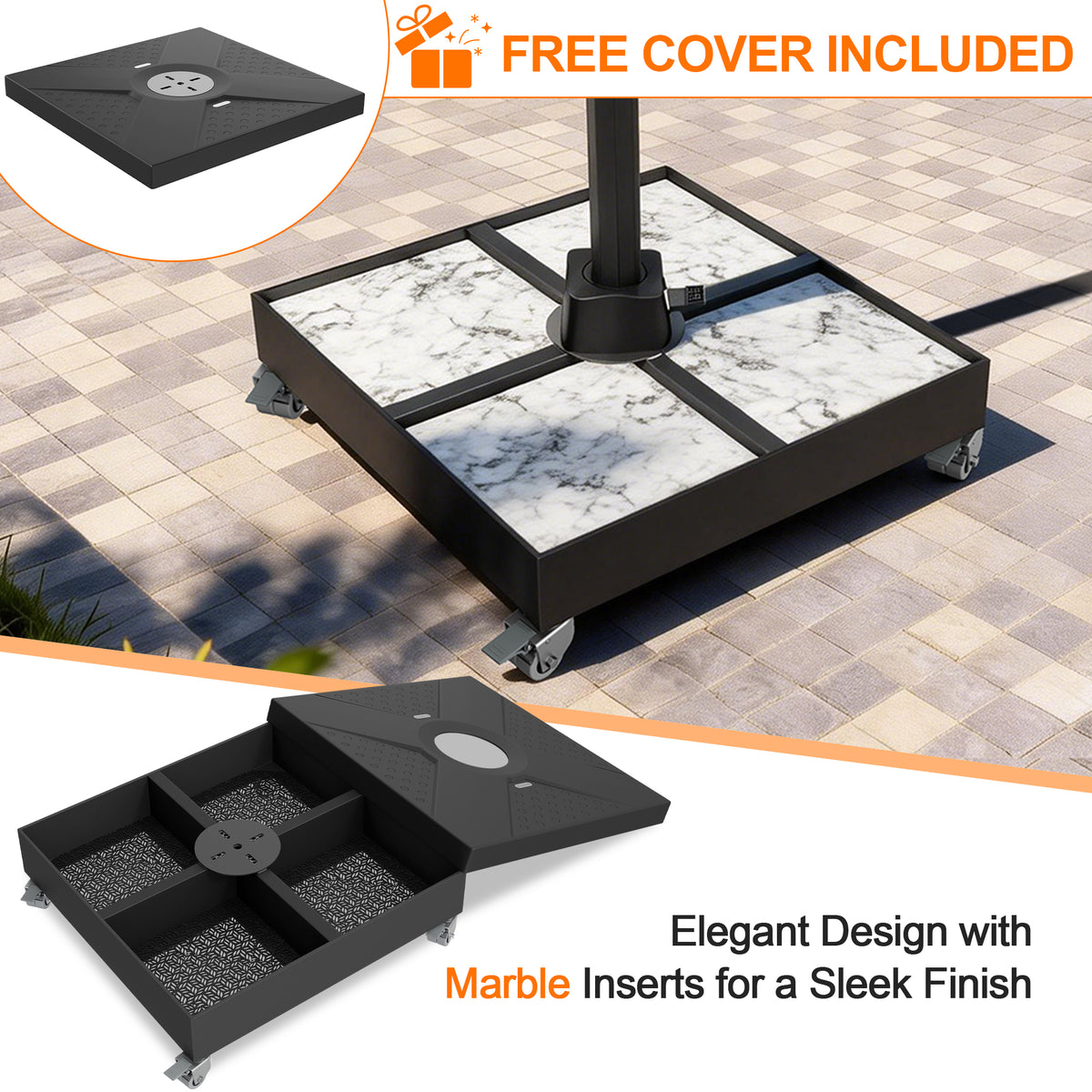 Patioslife Premium 4-Wheel Rolling Umbrella Base — 400 kg Heavy-Duty Mobile Stand for Aegis Series and Most Offset Patio Umbrellas, with Free Lid