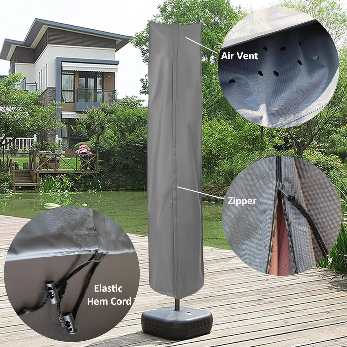 Patioslife All-Weather Patio Umbrella Cover – Waterproof, Dustproof, UV & Wind Resistant, Durable 600D Oxford Cloth, Fits Most Garden Umbrellas, All-Season Protection
