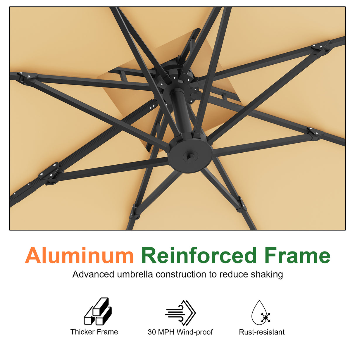 Patioslife Aegis Pro Cantilever Umbrella with Cross Base — Heavy-Duty Frame & Powder-Coated Aluminium Pole for Garden & Patio