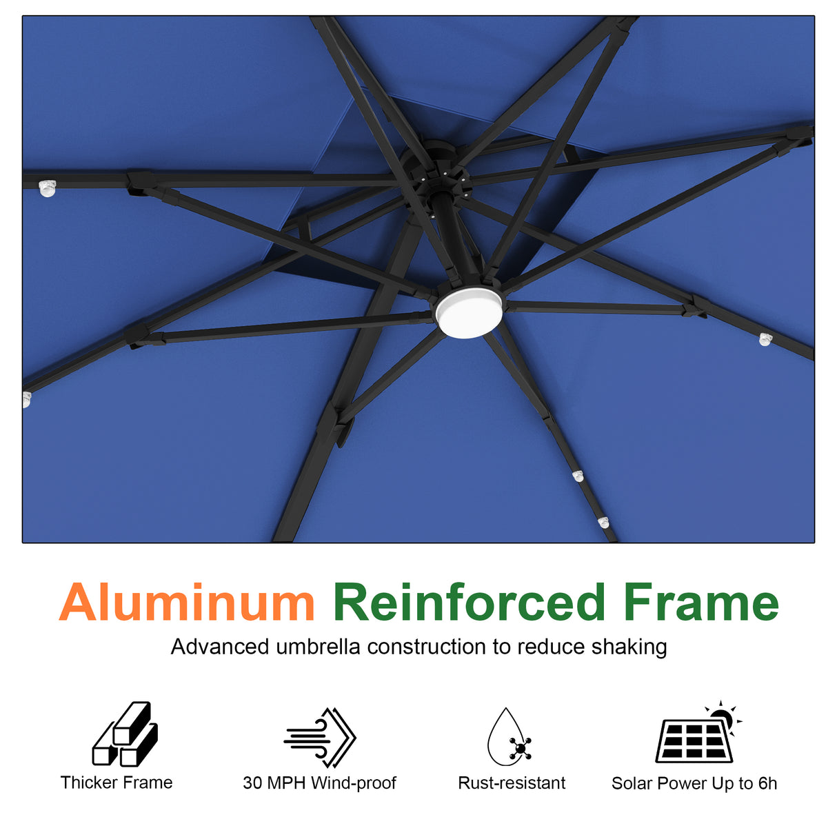 Patioslife Aegis Pro Cantilever Umbrella with LED Lights, Reinforced & Powder-Coated Aluminium Ribs and Pole — Perfect for Garden & Patio