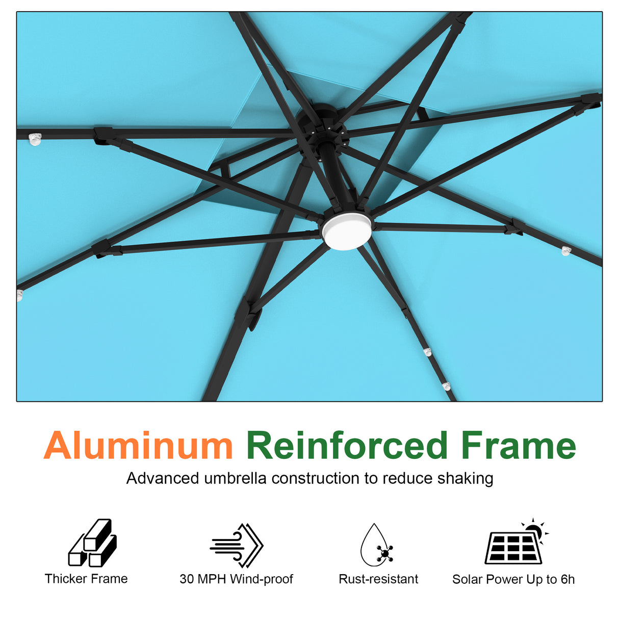 Patioslife Aegis Pro Cantilever Umbrella with LED Lights, Reinforced & Powder-Coated Aluminium Ribs and Pole — Perfect for Garden & Patio