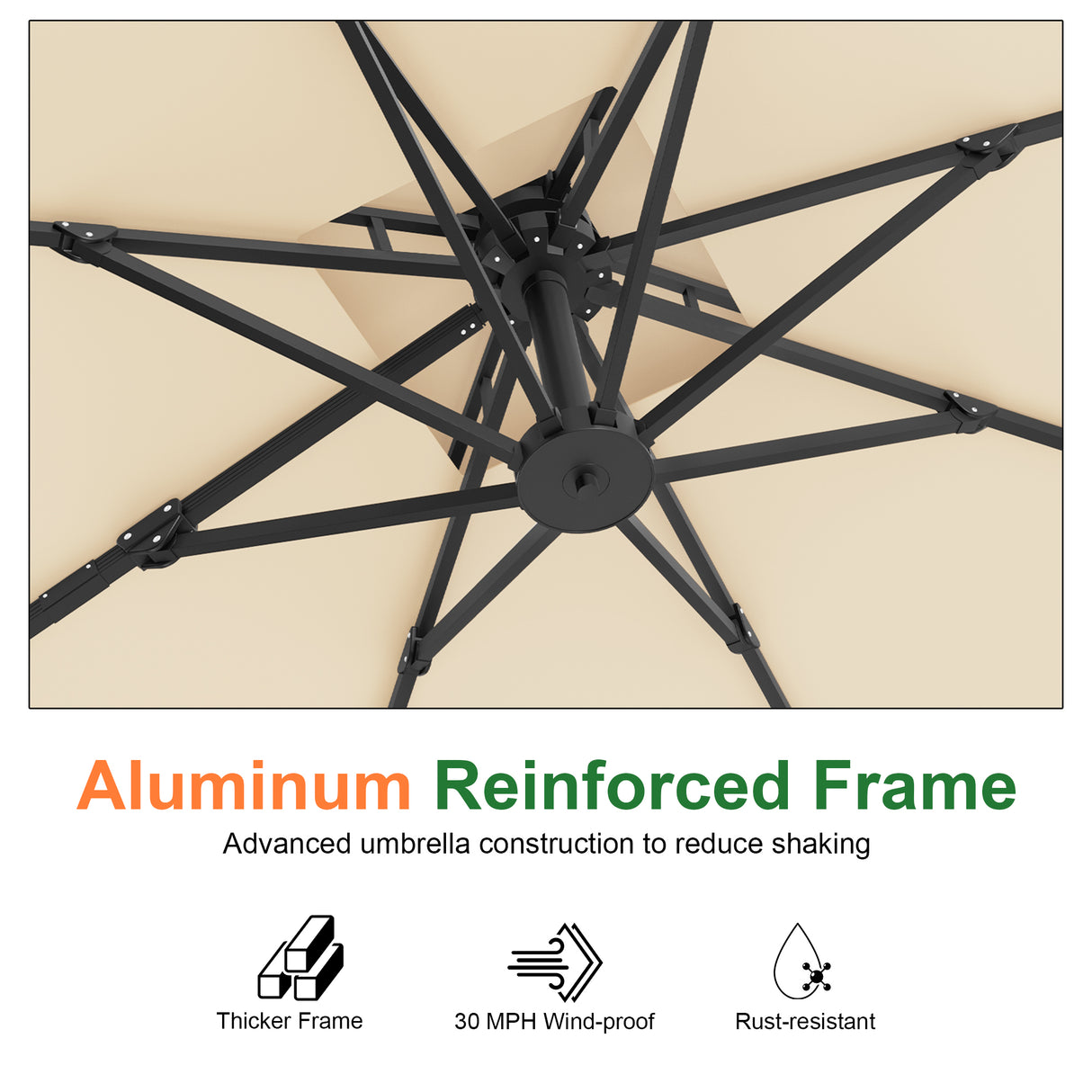 Patioslife Aegis Pro Cantilever Umbrella with Cross Base — Heavy-Duty Frame & Powder-Coated Aluminium Pole for Garden & Patio