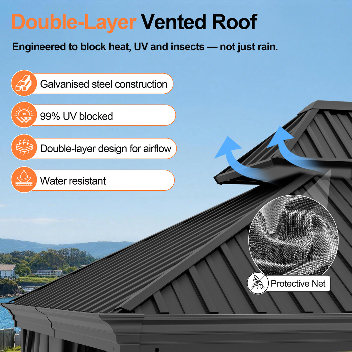 Patioslife 3.0 x 3.65m Luxury Haven Coastal Hardtop Gazebo | Designed for Australian Outdoor Conditions with 120×120mm Aluminium Posts, Drainage Gutters, Double Vented Roof & Curtains