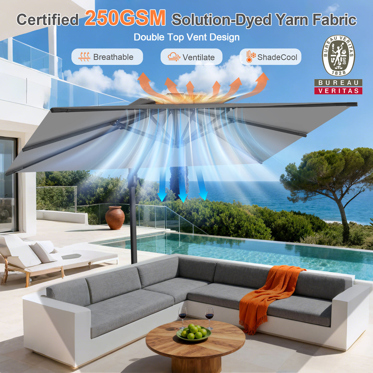 Patioslife Aegis Pro Cantilever Umbrella with Cross Base — Heavy-Duty Frame & Powder-Coated Aluminium Pole for Garden & Patio
