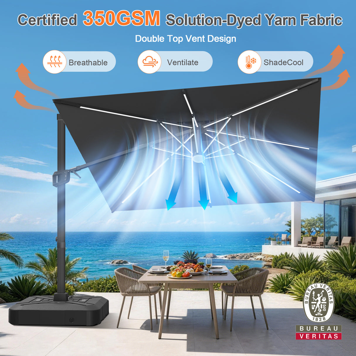 Patioslife Aegis Signature Rotating Cantilever Patio Umbrella with Adjustable Tilt | Large Outdoor Shade Umbrella for Garden, Deck & Poolside, Includes Free Premium Cover