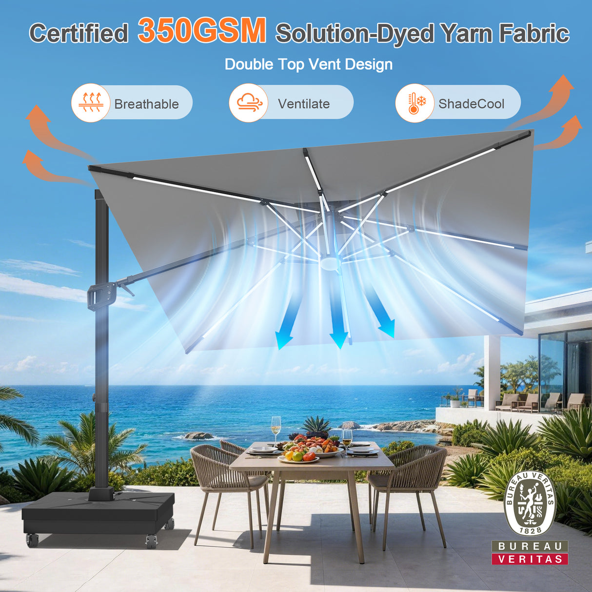 Patioslife Aegis Signature Rotating Cantilever Patio Umbrella with Adjustable Tilt | Large Outdoor Shade Umbrella for Garden, Deck & Poolside, Includes Free Premium Cover