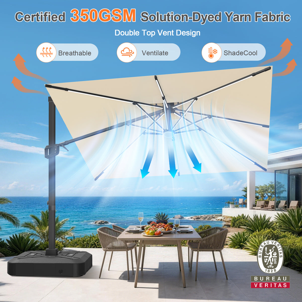 Patioslife Aegis Signature Rotating Cantilever Patio Umbrella with Adjustable Tilt | Large Outdoor Shade Umbrella for Garden, Deck & Poolside, Includes Free Premium Cover