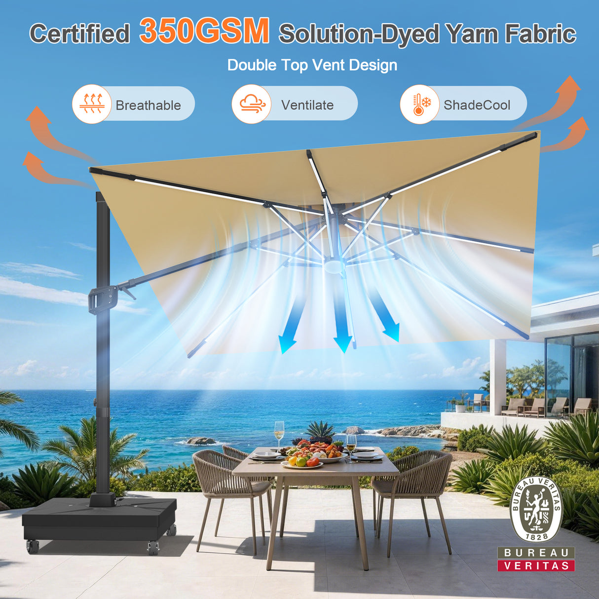 Patioslife Aegis Signature Rotating Cantilever Patio Umbrella with Adjustable Tilt | Large Outdoor Shade Umbrella for Garden, Deck & Poolside, Includes Free Premium Cover