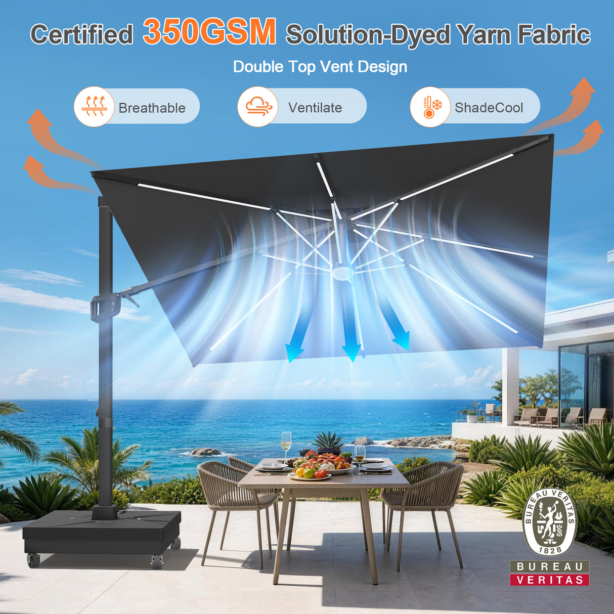 Patioslife Aegis Signature Rotating Cantilever Patio Umbrella with Adjustable Tilt | Large Outdoor Shade Umbrella for Garden, Deck & Poolside, Includes Free Premium Cover