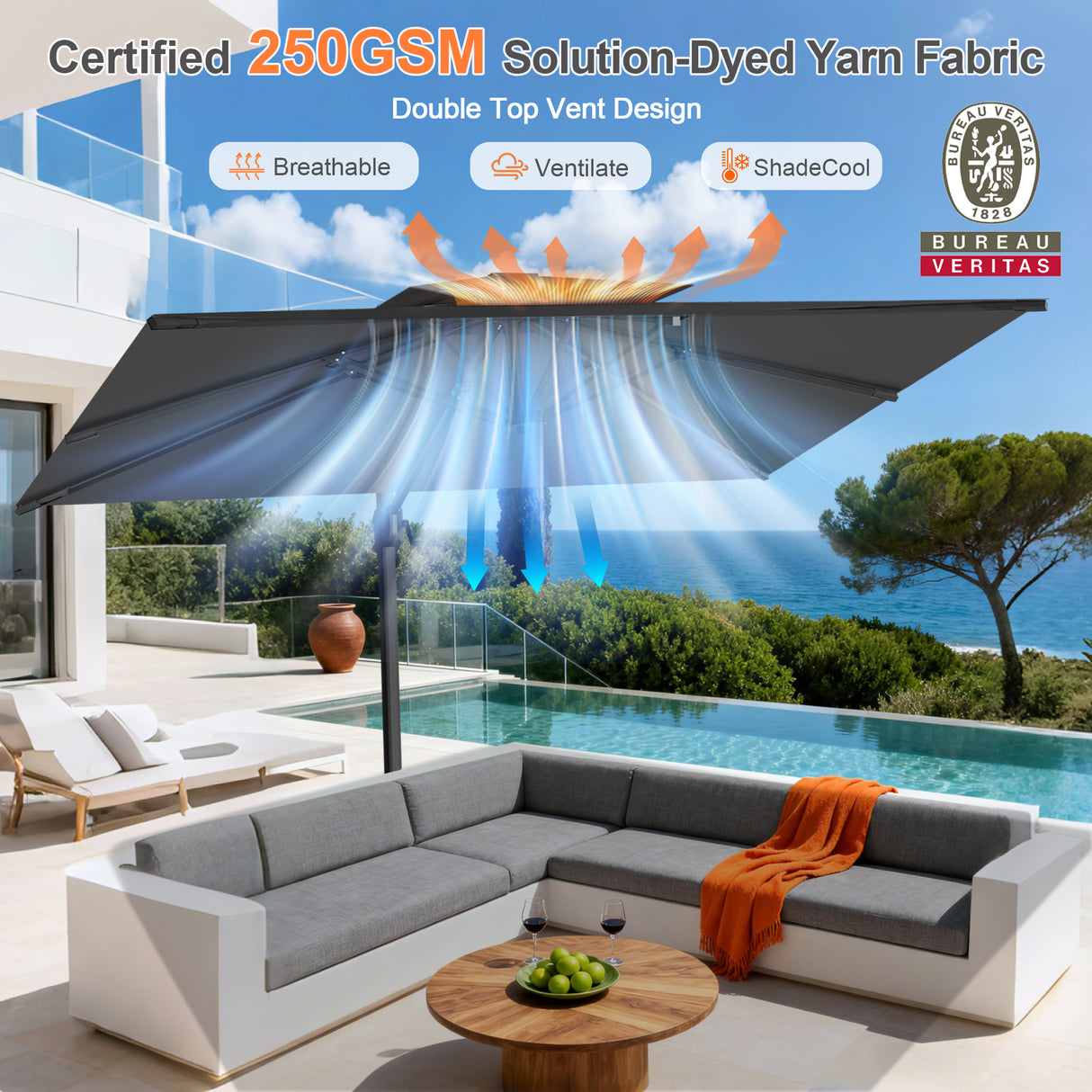 Patioslife Aegis Pro Cantilever Umbrella with Cross Base — Heavy-Duty Frame & Powder-Coated Aluminium Pole for Garden & Patio